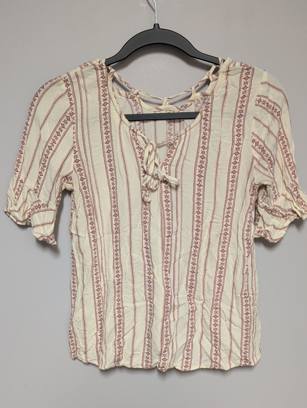Boho Tie-Front Striped Women’s Top in Cream and Rust